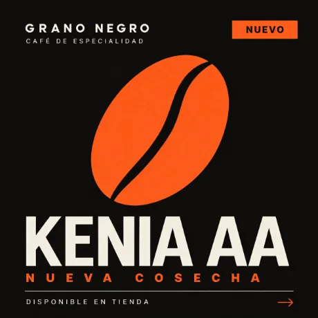 Publicación de Instagram de Grano Negro que anuncia un café de Kenia, diseñada por Keubz Digital (negocio inventado)